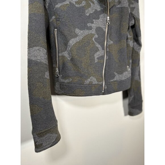 ANTHROPOLOGIE Camo Moto Jacket Zipper Cotton Green Grey Boho Size Medium - Picture 5 of 8